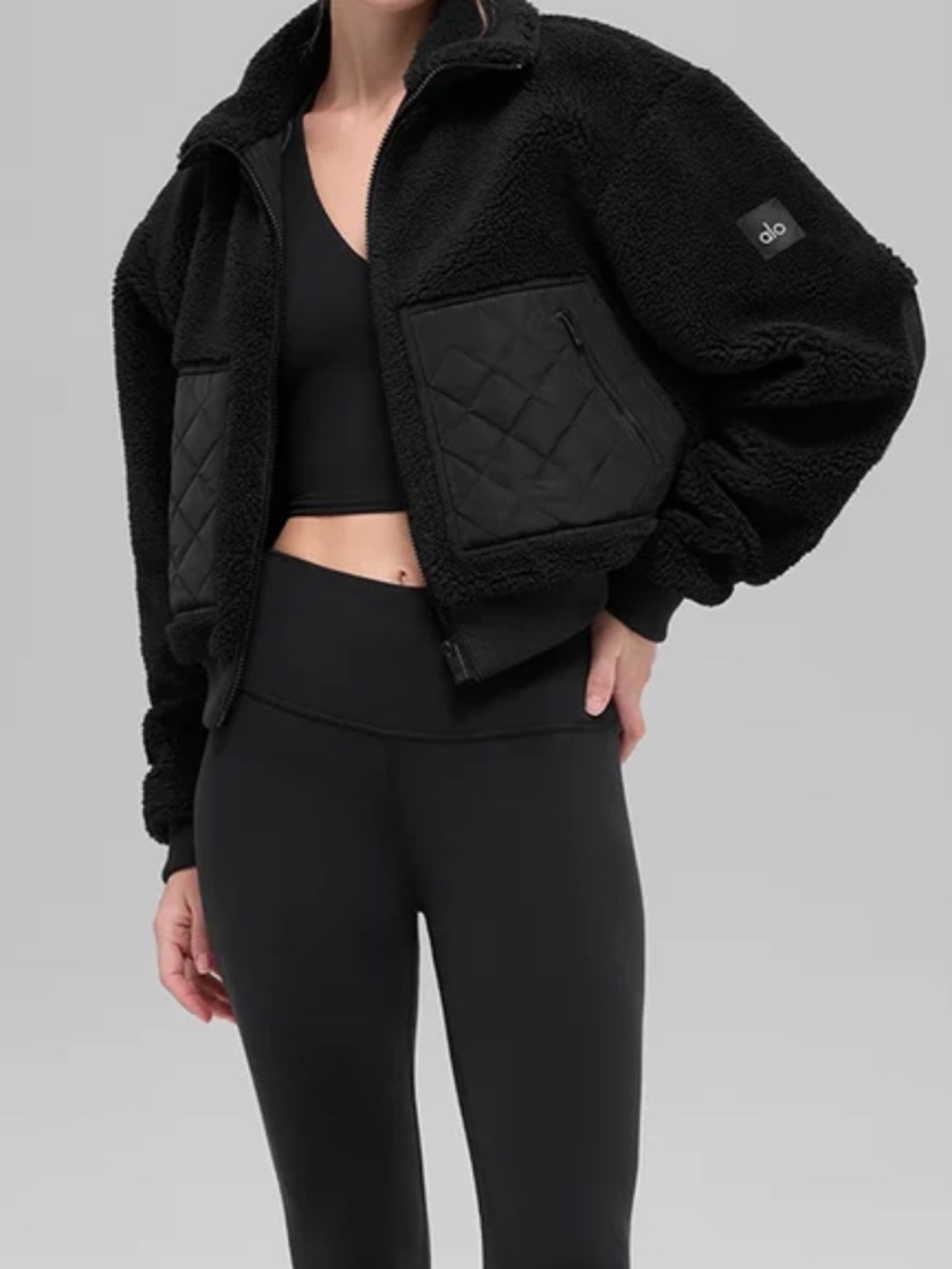 Alo Black Sherpa Edge Bomber Jacket